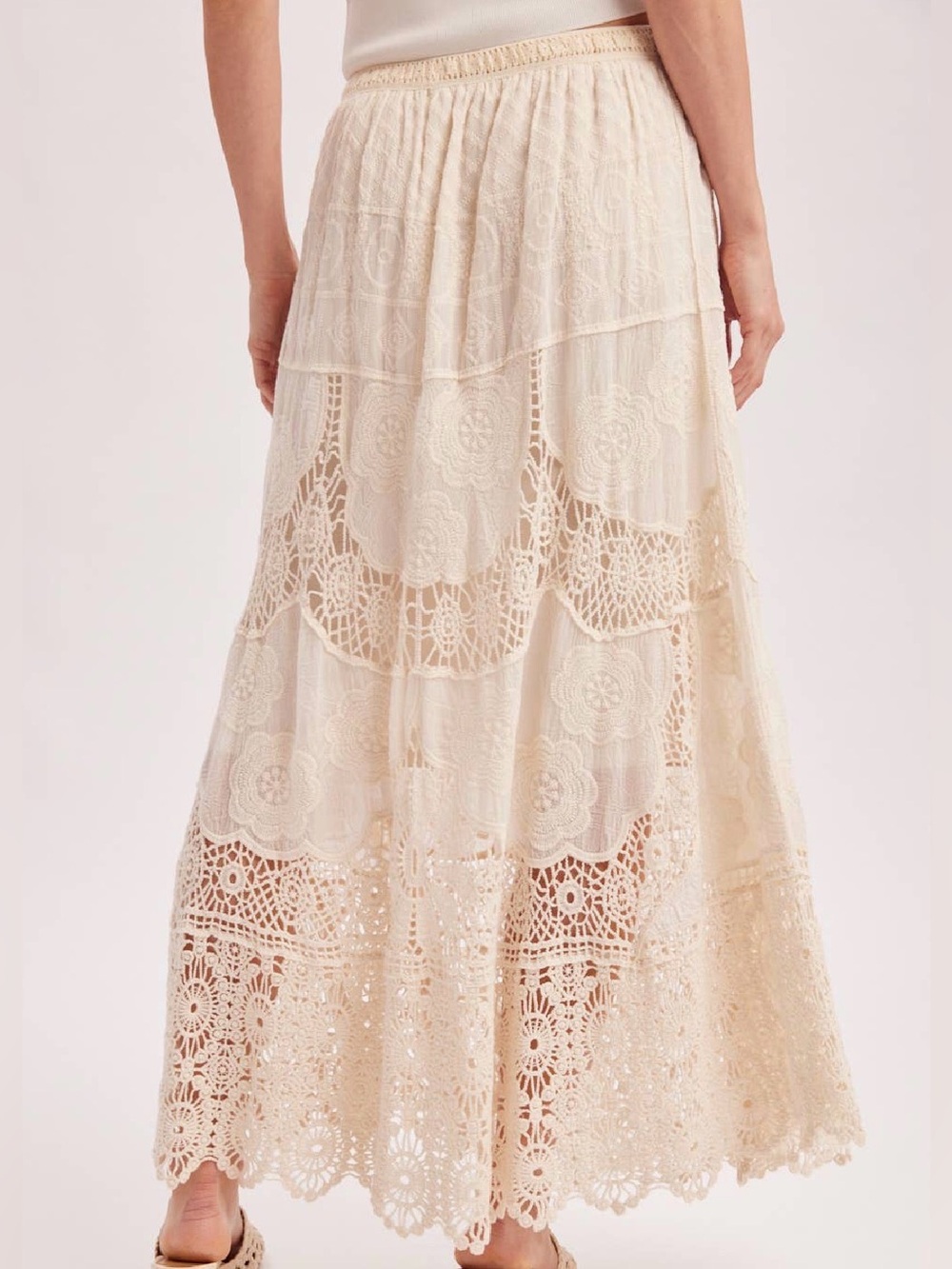 NWT Bluivy Crochet Lace Boho Festival Maxi Long Skirt Ivory - Picture 8 of 12